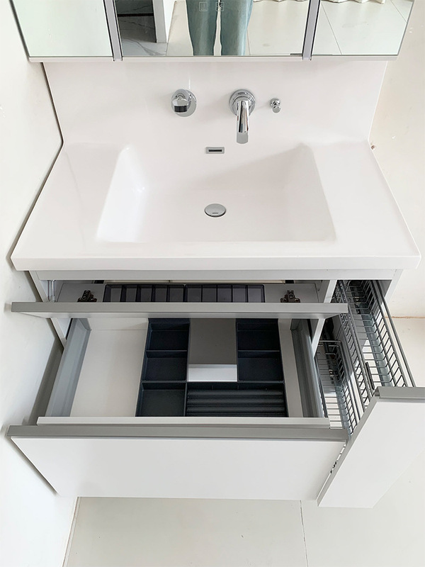 Export Japanese-Style Storage Floor Cabinet Artificial Stone High-Back Integrated Basin Bathroom Cabinet Pull Basket Resin Mirror Cabinet Bathroom