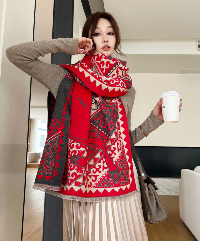 Bufanda de imitación de cachemir geométrica para mujer invierno_voghion.com