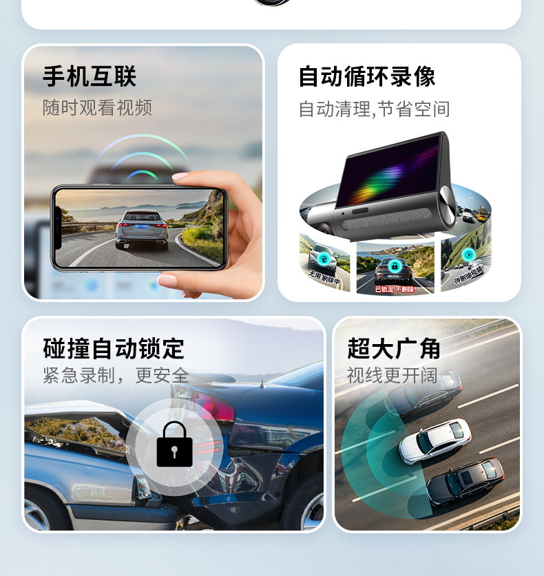 4K High-Definition Dash Cam with Dual Front and Rear Recording, Wifi Connectivity, Pure Aluminum Alloy Shell, Motion Detection, 3inch Screens