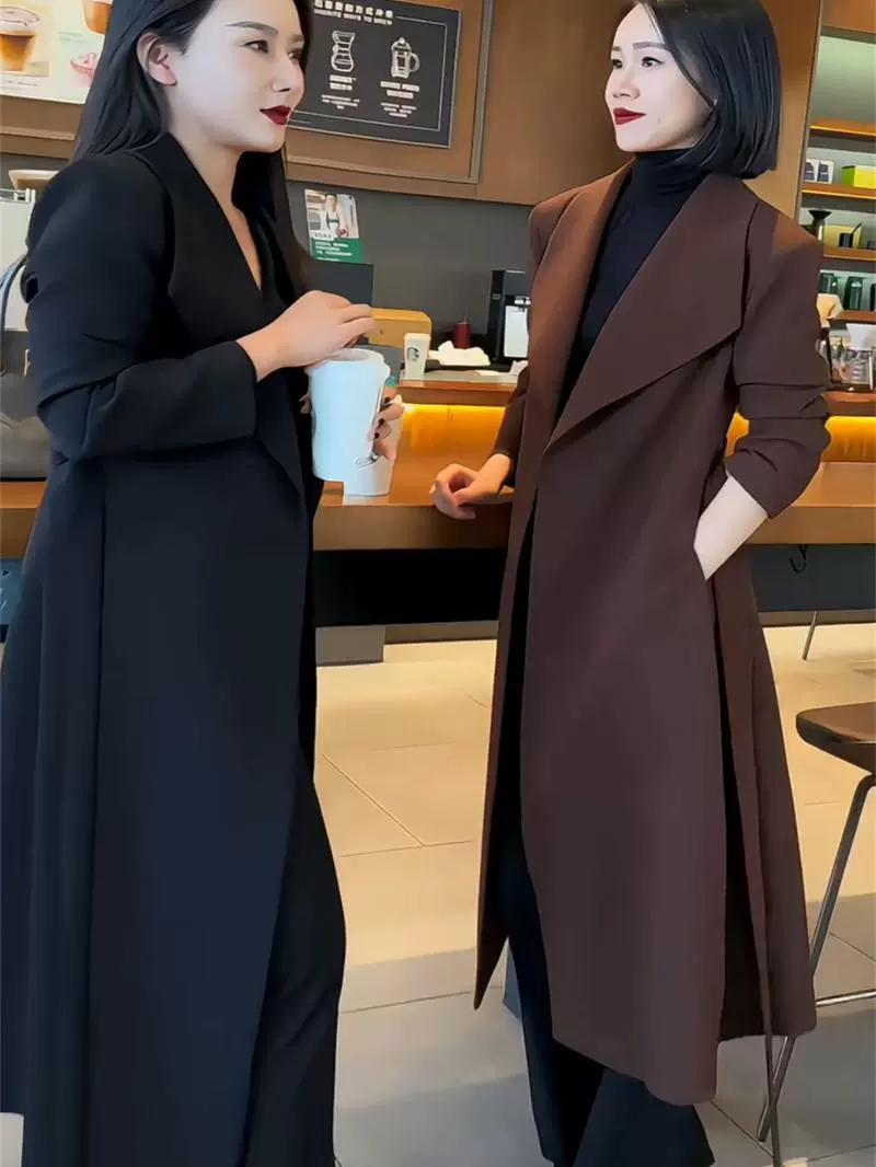 Autumn long fitted brace, trench coat, plus size