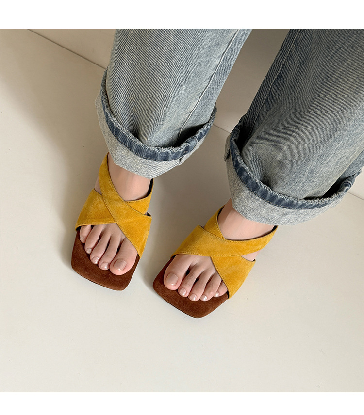 Sandal cao gót nữ quai chéo kiểu Pháp mũi vuông hở ngón, gót xuồng 7 cm — màu đen, Màu da báo, màu vàng, màu đỏ chi tiết 12