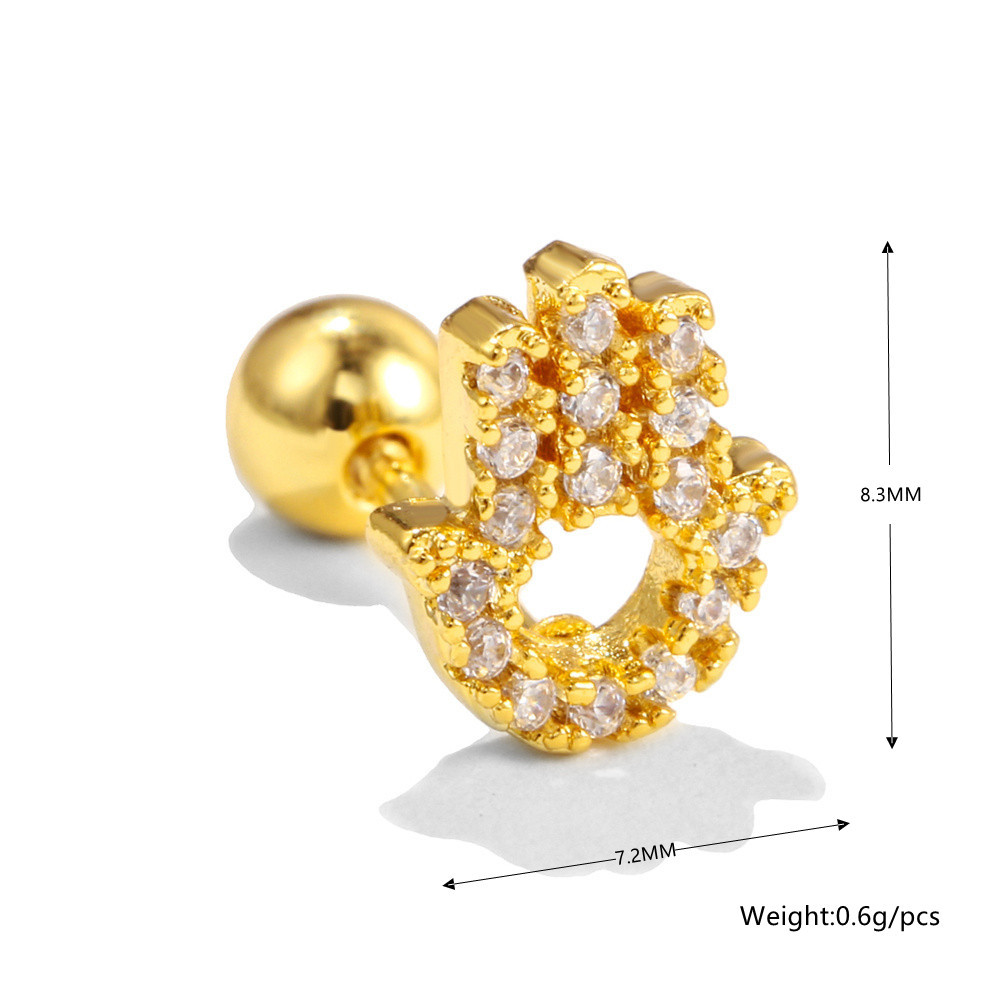 fashion peach heart palm lip ear bone nail 18K gold copper earring screw ball ear nail