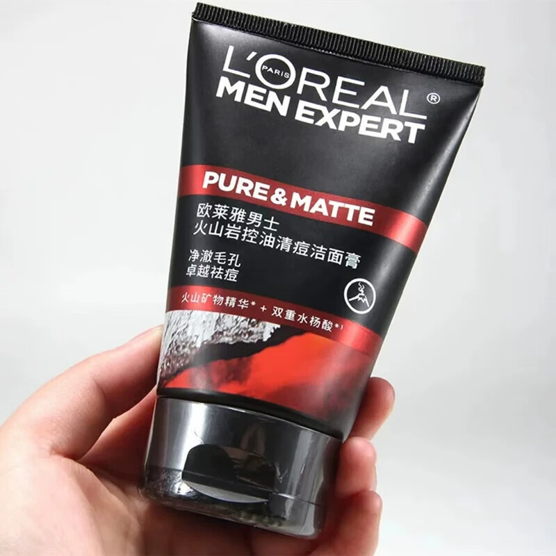 L'Oreal Мужской очищающий крем от прыщей с вулканической породой, 100 мл, глубокое очищение, удаление черных точек, оптовая продажа