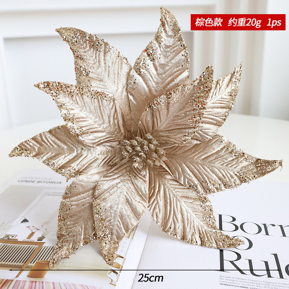 Flores y hojas artificiales con brillo para árbol o arreglos navideños, decoración elegante