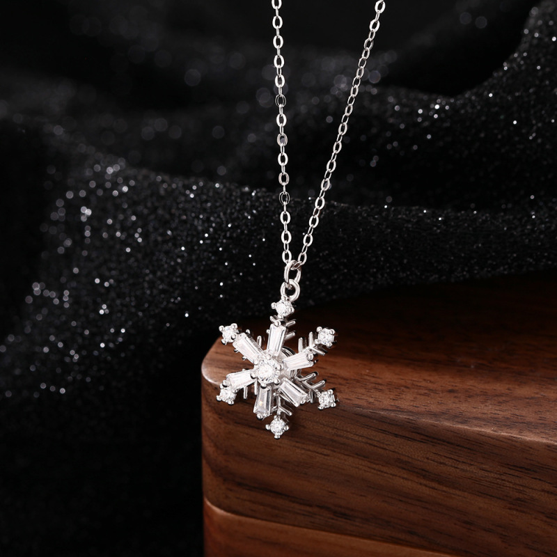 项链999纯银雪花项链女高级感轻奢毛衣链锆石锁骨链圣诞礼物批发|undefined