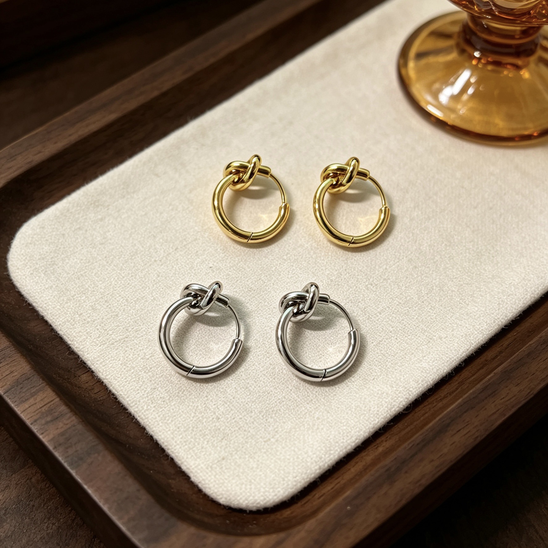 Minimalist Knotted Stainless Steel Hoop Stud Earrings For Women_voghion.com