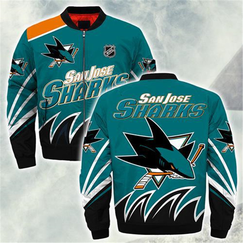 Ice Hockey League Sharks Series Jacket 3D Digital Printing Cotton Jacket Men's Zipper Flight Suit Flight Jacket Ice Hockey League Sharks Series Jacket 3D Digital Printing Cotton Jacket Men's Zipper Flight Suit Flight Jacket