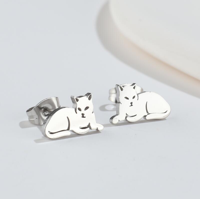 1 Par Moda Gato Acero Titanio Enchapado Pendientes display picture 1