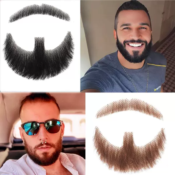 Fully Hand-Woven Real Human Hair Fake Beard for Men, Film and Television Makeup Disguise Props, Realistic Hair Men's Beard Wig