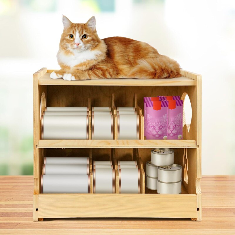 木製多層猫缶収納ラック積み重ね可能なキッチン収納ラックペット缶収納ボックス無垢材缶ラック|undefined