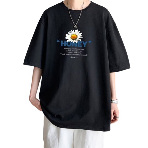 Men's Short Sleeve T-Shirt Trendy Brand Summer Loose Five-Point Sleeve Annual Trend Ins Minimalist Printed Top