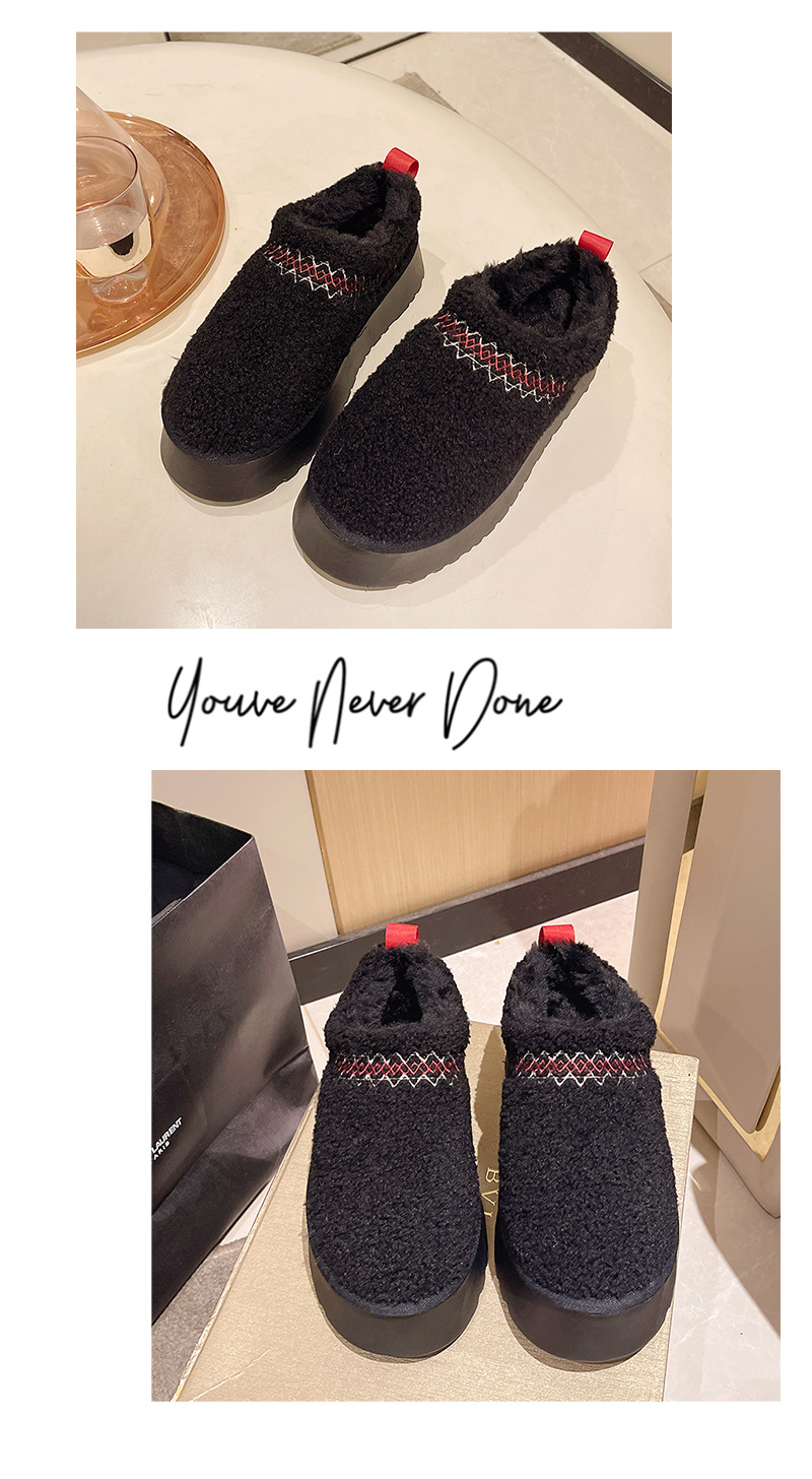 Zapatos de mujer Zapatillas de media caña cerradas con suela gruesa para mujer, otoño e invierno, además de zapatos de algodón cálidos y perezosos de terciopelo para mujer_voghion.com