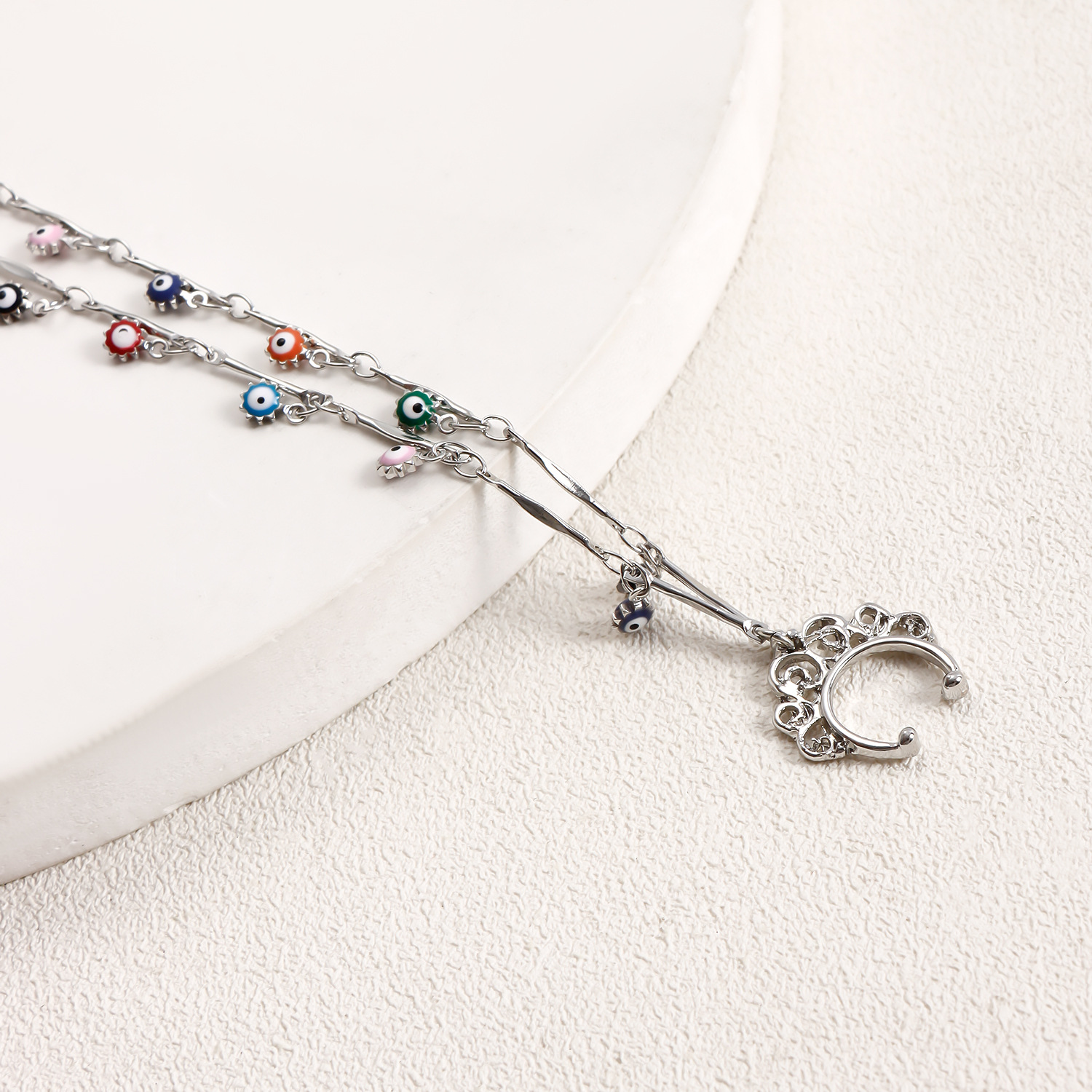 Teufelsauge-Quasten-Nasenring an Ohrkette mit Nieten, nicht durchbohrter Septum-Reifenring, indischer Bauchtanz, Party-Nasenzubehör für Frauen und Mädchen_voghion.com