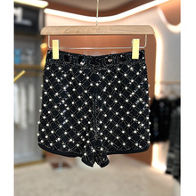 短裤优雅风气质通勤夏季热裤阔腿裤女高腰钉珠亮片时尚百搭566