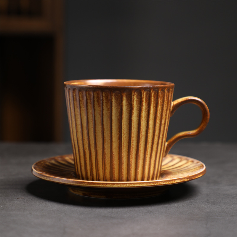 Estilo japonés vintage de cerámica taza de café y platillo traje creativo regalo taza de té de la tarde taza de café de gres