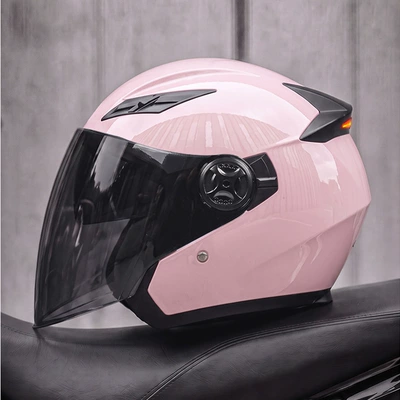 Motosiklet kaskı (dəbilqə) — LED tail light, half helmet - girls-pink-black-tea-lens-free-transparent-lens-msuitable-for-head-circumference-57-58-cm