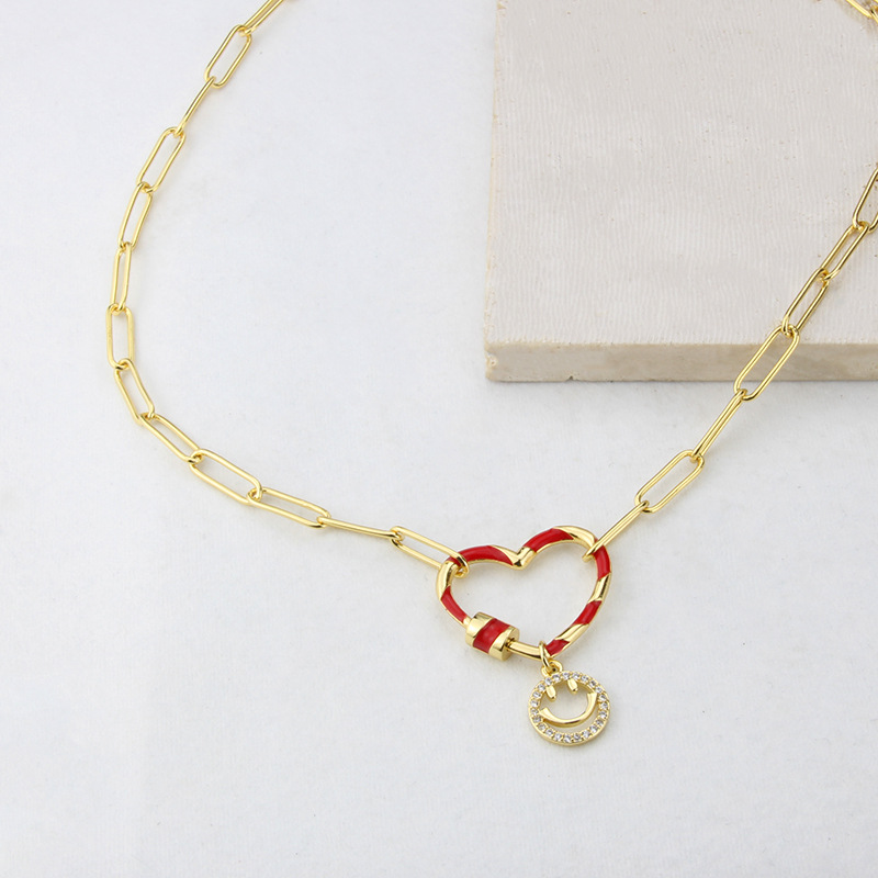 Fashion Heart Smiley Face Combination Two-color Heart-shaped Combination Copper Necklace display picture 2