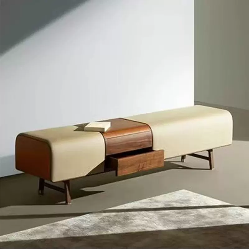 意式轻奢实木布艺床尾凳商场换鞋凳北欧简约设计师样板间沙发长凳