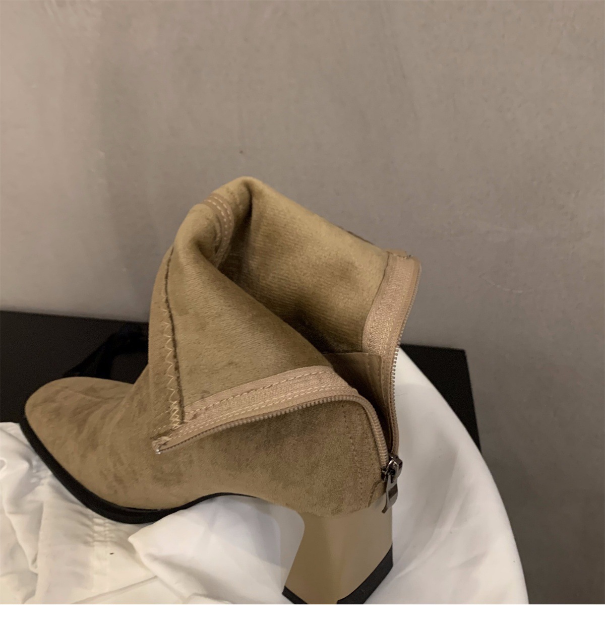 Suede Ankle Boots For Women Square Toe Slim Korean Style Footwear_voghion.com