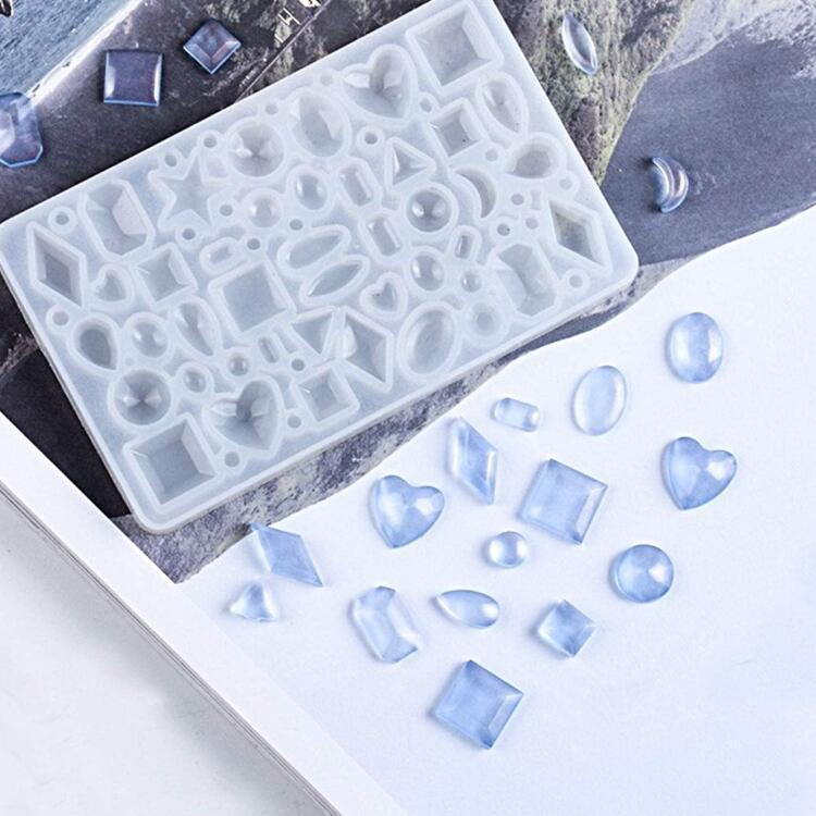 DIY水晶滴膠硅膠模具愛心幾何月亮多款寶石鏡面吊墜手工製作模具