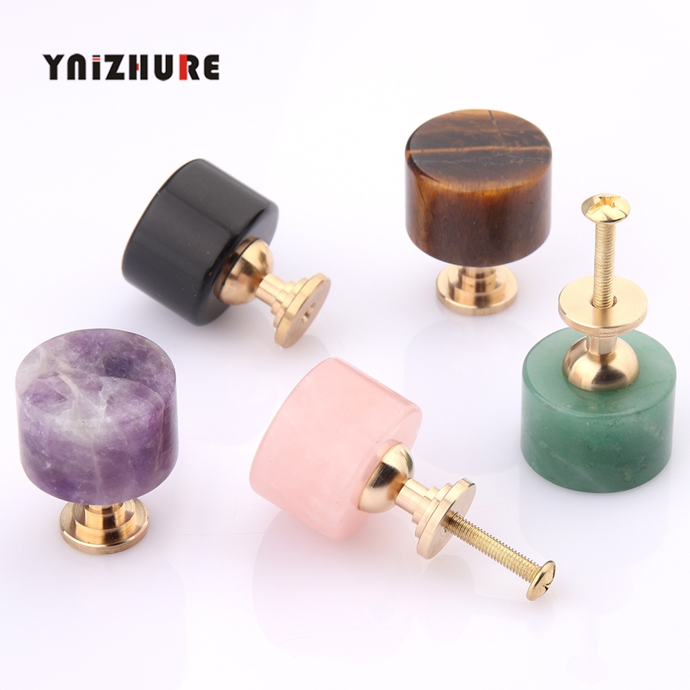 GJU8批發輕奢天然礦石虎眼綠東陵水晶黃銅抽屜拉手櫥衣櫃門防鏽單