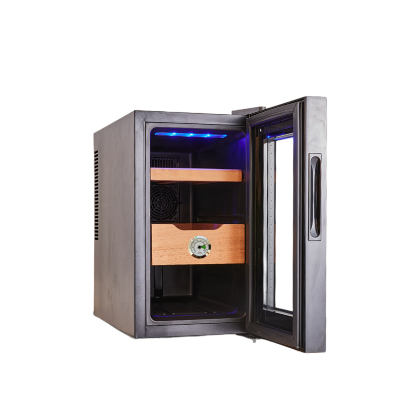 FUENTE fabricante de temperatura constante hidratante gabinete de cigarro semiconductor refrigerado por aire sola temperatura tabaco y vino Vitrina refrigerada pequeño gabinete de cigarro