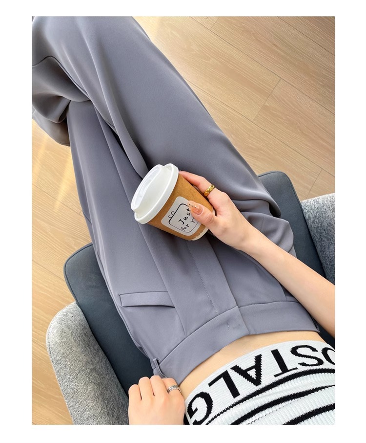 Quần tây nữ cạp cao ống đứng chất lụa băng mỏng mùa hè — Màu đen mẫu thông thường chi tiết 48