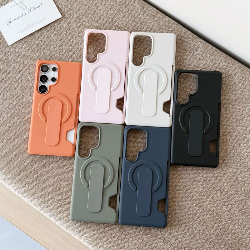 Suitable for S26Ultra Skin-Feel Magnetic Card-Inserting Mobile Phone Hard Case S25Plus Retractable Ring Stand S24 Protective Case