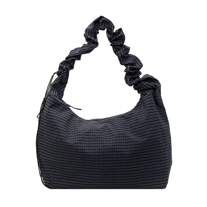 Korean Niche Waffle Texture Single Shoulder Tote Bag For Women, Large Capacity Casual Literary Pleated Shoulder Crossbody Bag For Summer - Thumbnail 5