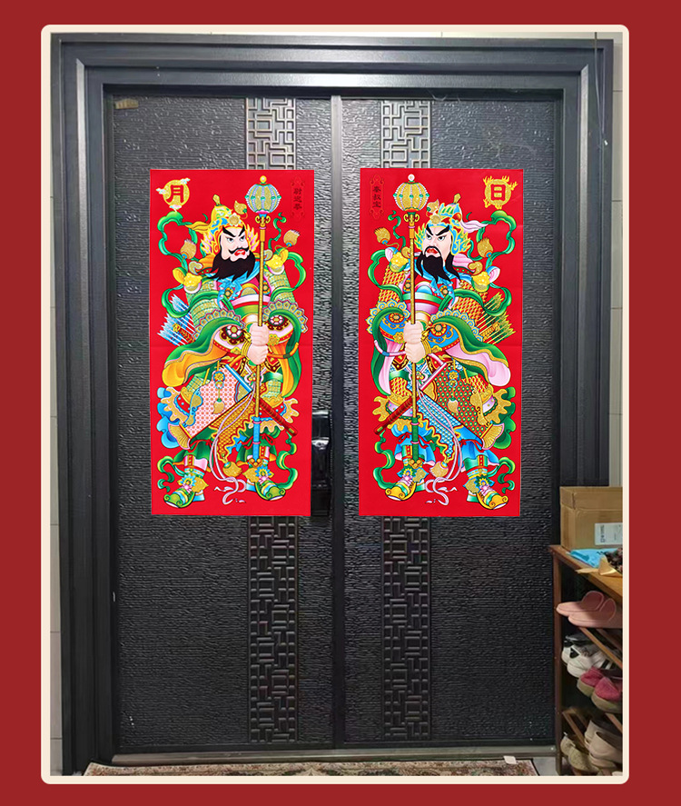 批发新款大号植绒门神新年关公张飞秦叔宝大门画春节装饰年画门贴-阿里巴巴