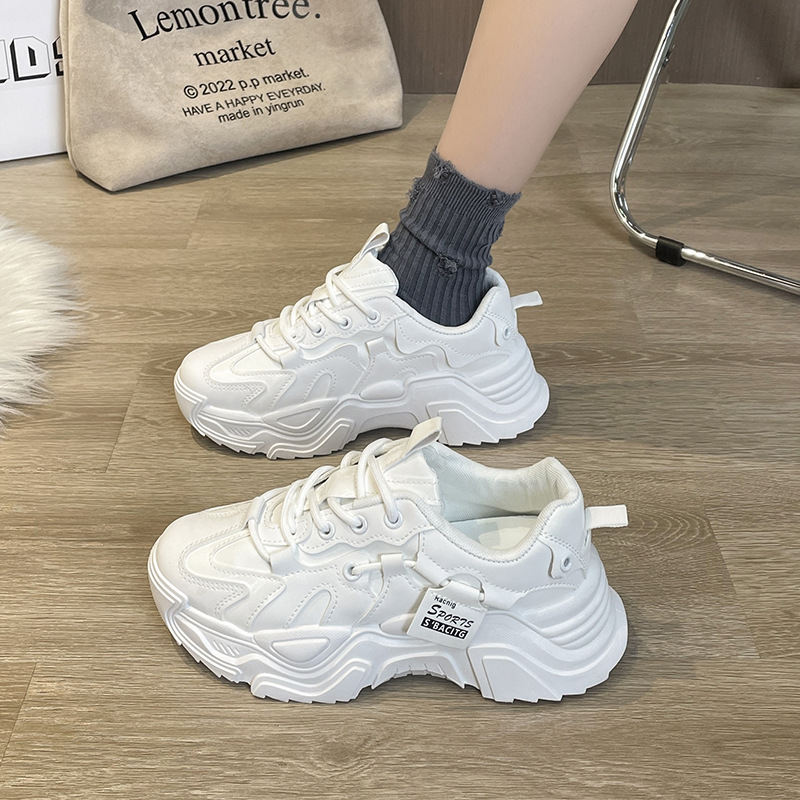 Spring 2023 New Sports Torre Shoes Thick-soled Women's White Single-layer Shoes Korean-style Color-matching Lace-up Heightened Casual Running