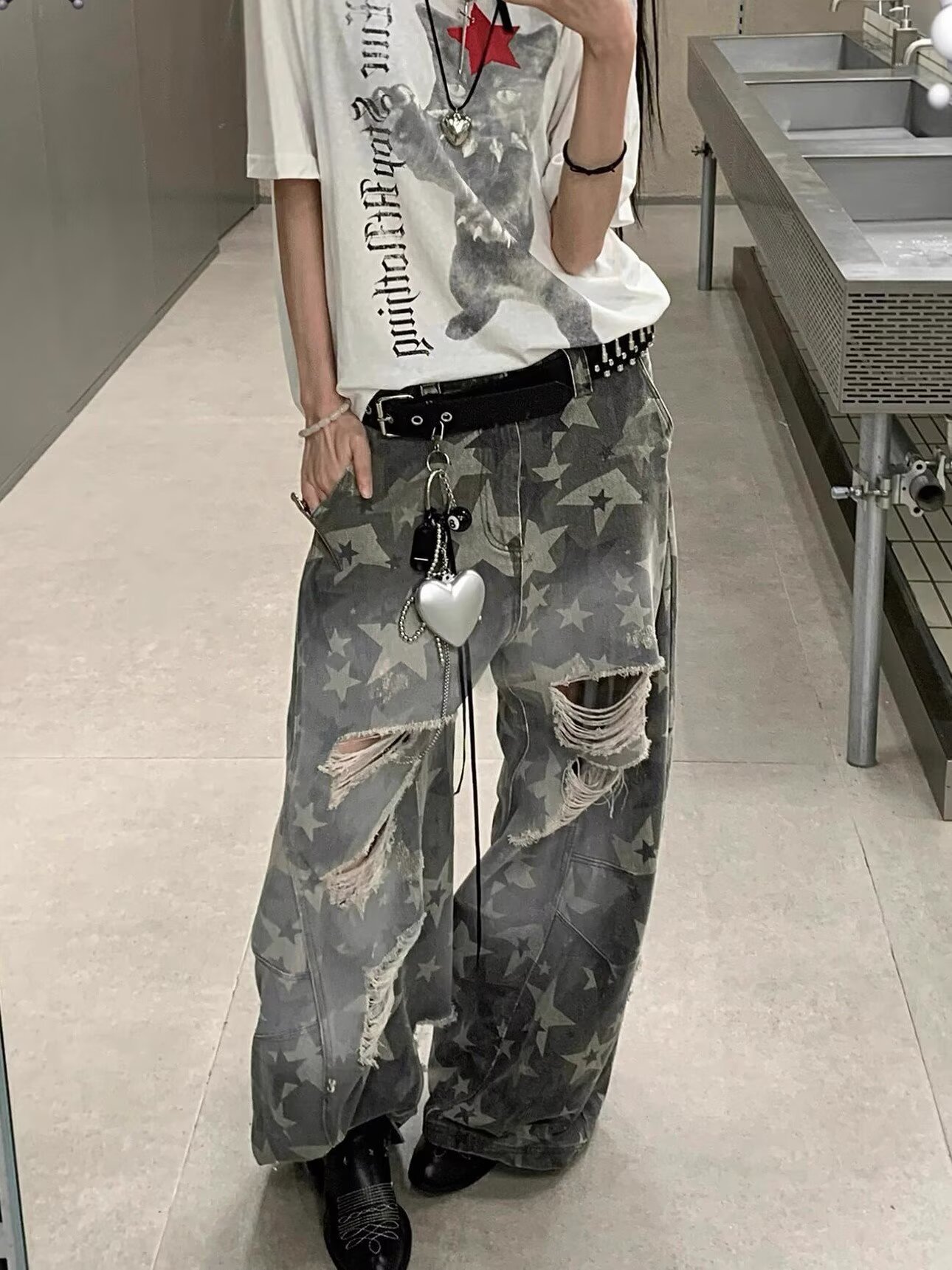 Herren Retro Camouflage Jeans Im Used-look Weite Passform_voghion.com