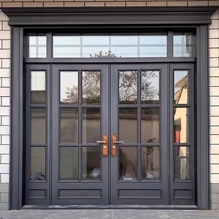 Tempered Glass Door Villa Door Double Door Zinc Alloy Rural Self-built House Entry Door Living Room Four-door Entry Door