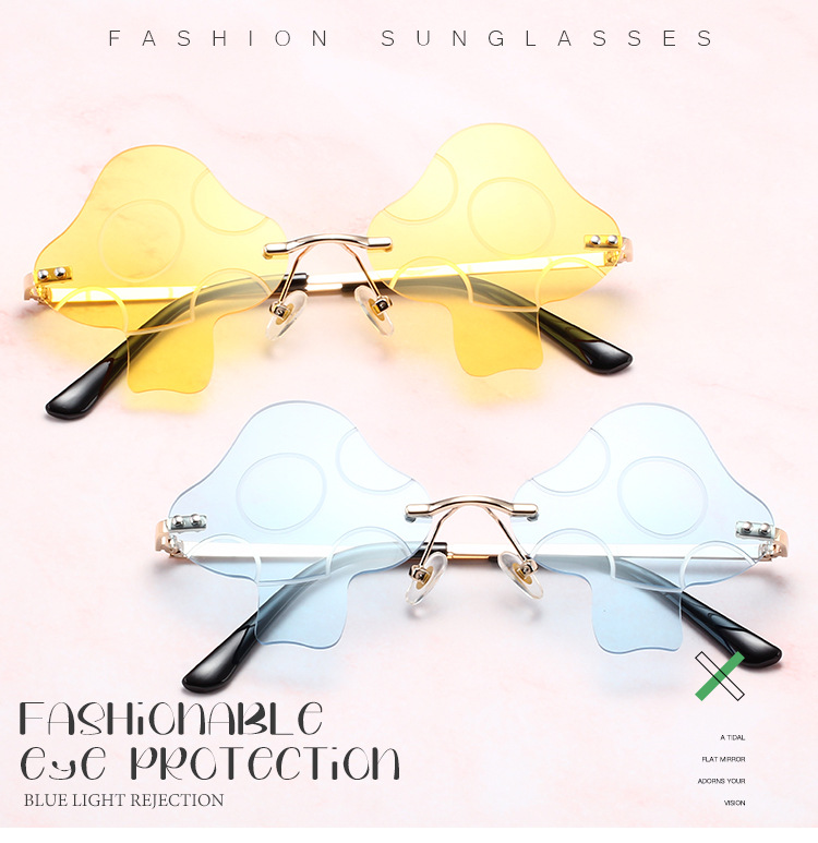 45g Weight Frameless Glasses Structure Sunglasses Classification PC, UV400 Protection, Tinted Lenses Lens Material Special-Shaped Mirror Glasses Style Casual, Outdoor, Beach Occasion Mushroom Pattern All Seasons Season Unisex Gender Novelty, Modern Style Style Novelty Modern Style Mushroom PC UV400 Protection Tinted Lenses Special-Shaped Mirror Frameless Women's Sunglasses 无