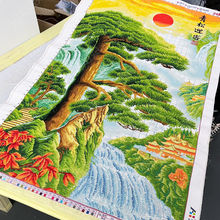 迎客松中堂十字绣成品不带框纯手工已绣好的2025新款客厅书法字画