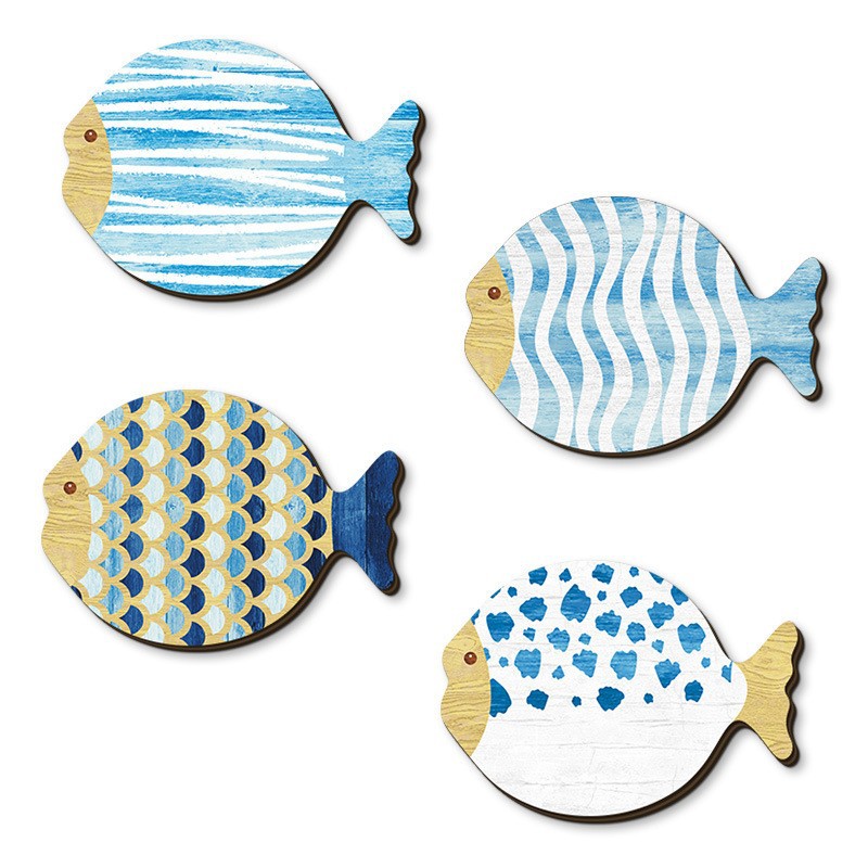 Juego de 4 decoraciones de pared con forma de pez, letreros de madera, decoración náutica colgante, decoración de baño, arte de pared colgante image 5