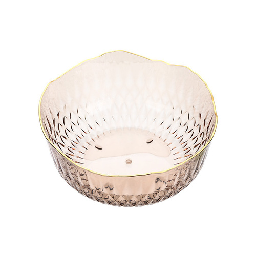 Popular Japanese hammer pattern gold rimmed salad bowl wholesale Nordic style ins transparent plastic tableware dessert bowl fruit plate 