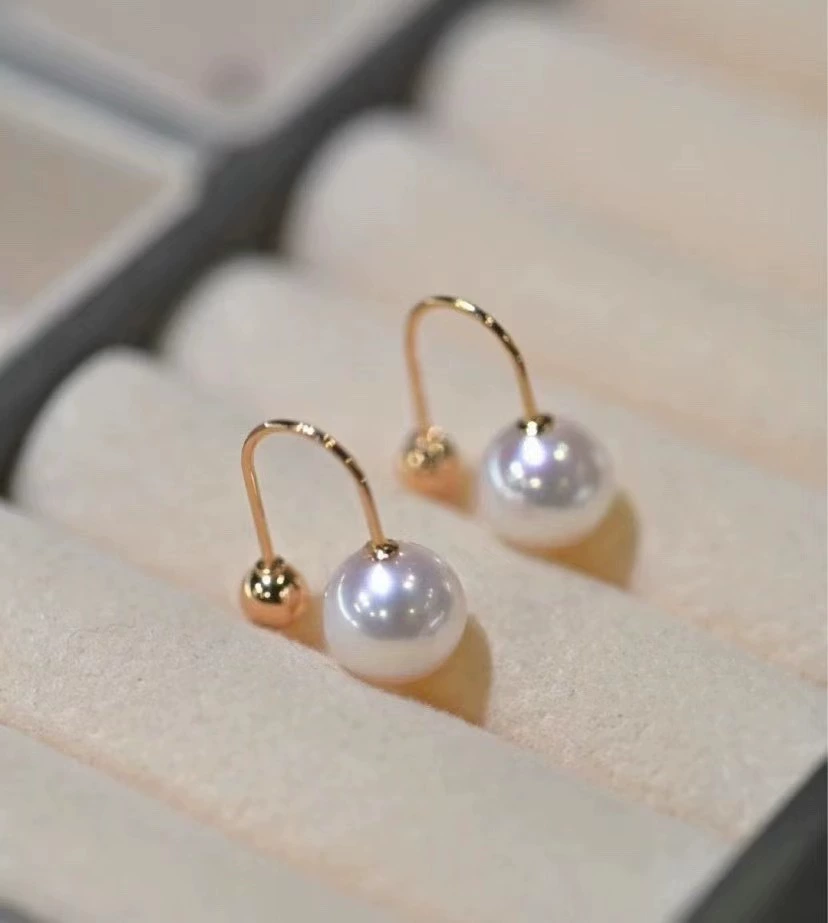 Аксессуары из жемчага, серьги, круглые бусины, S925, 7–9 мм