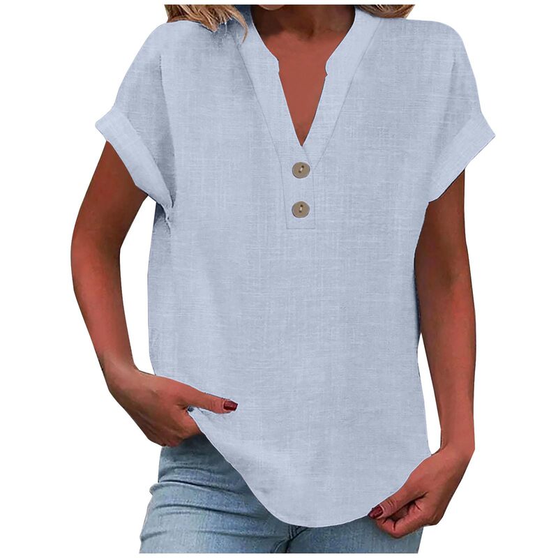 Aliexpress 2024 European and American Summer Pure Color Stand Collar Button Short-sleeved Women's Shirt Aliexpress 2024 European and American Summer Pure Color Stand Collar Button Short-sleeved Women's Shirt