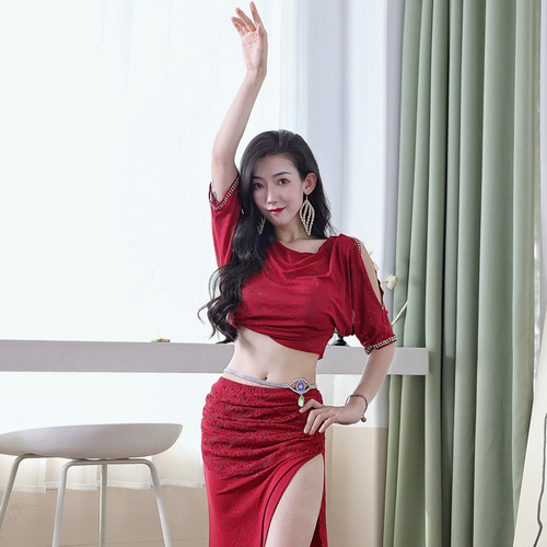 Belly dance  new summer and autumn practice clothes sexy hot rhinestone rhinestone suit oriental dance performance #909