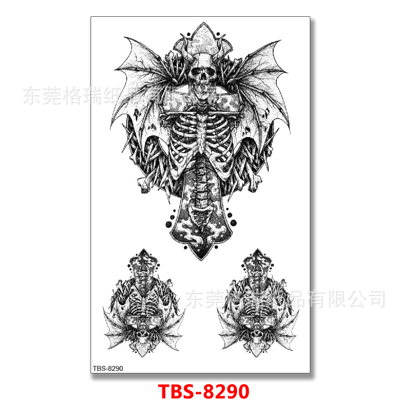 图腾纹身贴临时刺青文身贴纸万圣节伤疤骷髅素描花定制批发tattoo