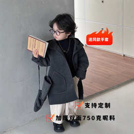 儿童大衣中小童呢料加厚长款男童外套冬装新款韩版男女童洋气童装