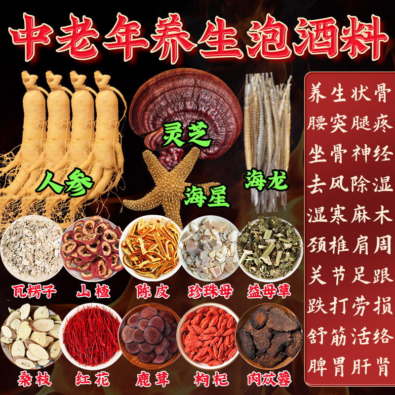 泡酒料批发中老年专用泡酒药材男滋补养生人参灵芝药酒十全肾大补|undefined