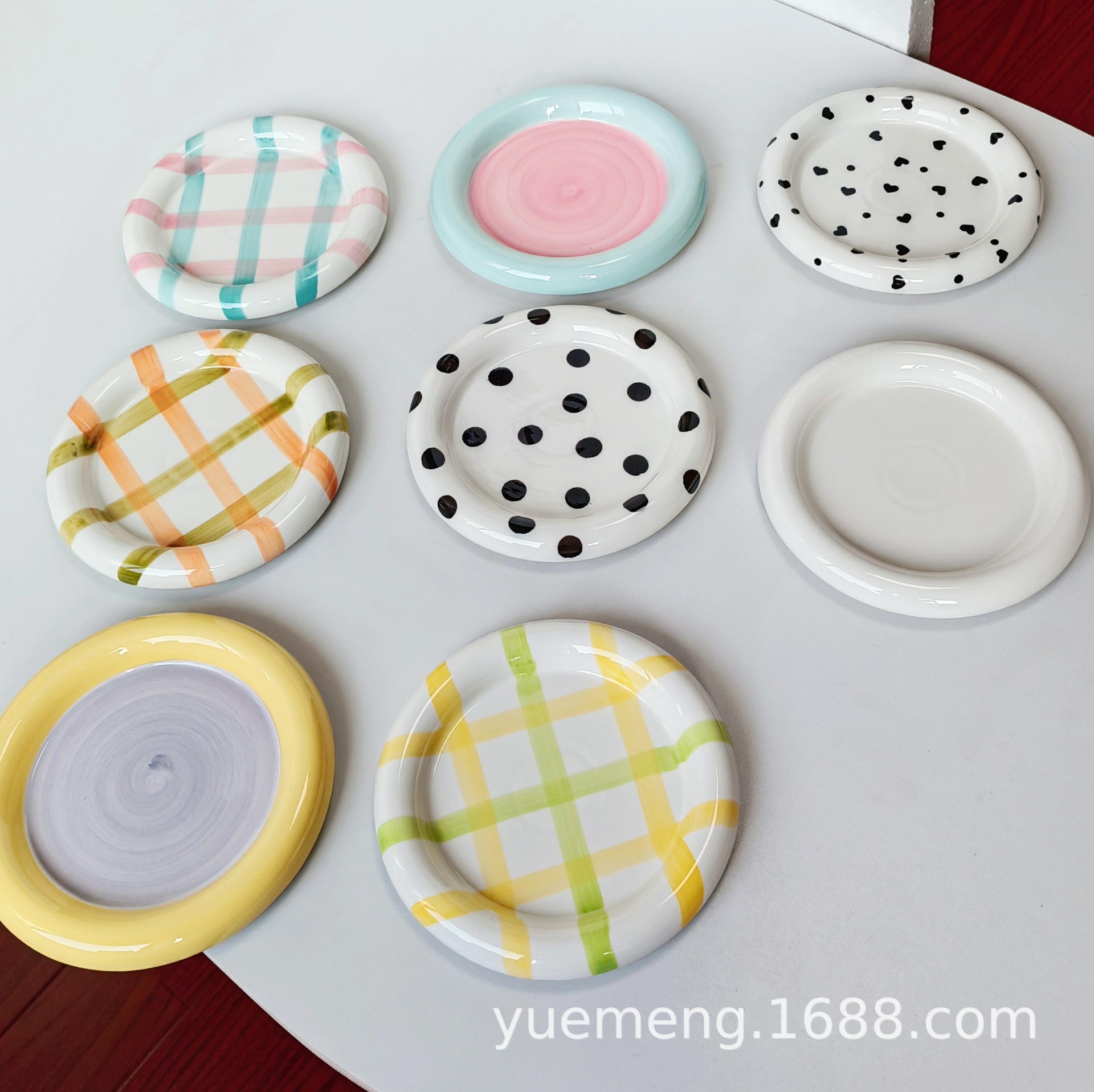 韩国ins风彩格子波点爱心釉下彩陶瓷嘟嘟盘水果甜品点心沙拉盘