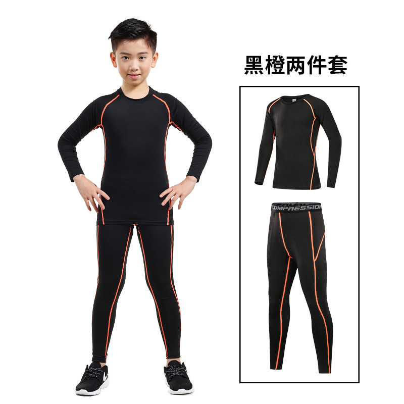 블랙과 오렌지색 긴팔 투피스 세트