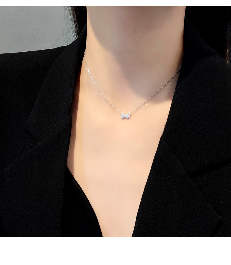 Fashion Bow Knot Titanium Steel Inlay Zircon Pendant Necklace 1 Piece display picture 4