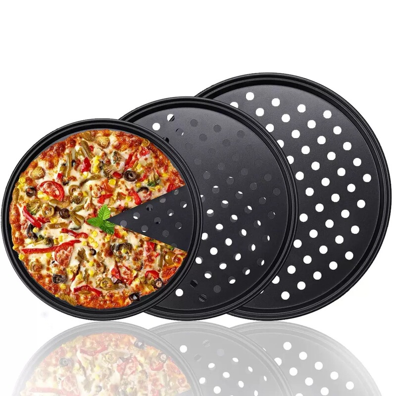 跨境加厚打孔披萨盘pizza盘烤盘不沾易脱模固底冲孔烤箱不粘|undefined