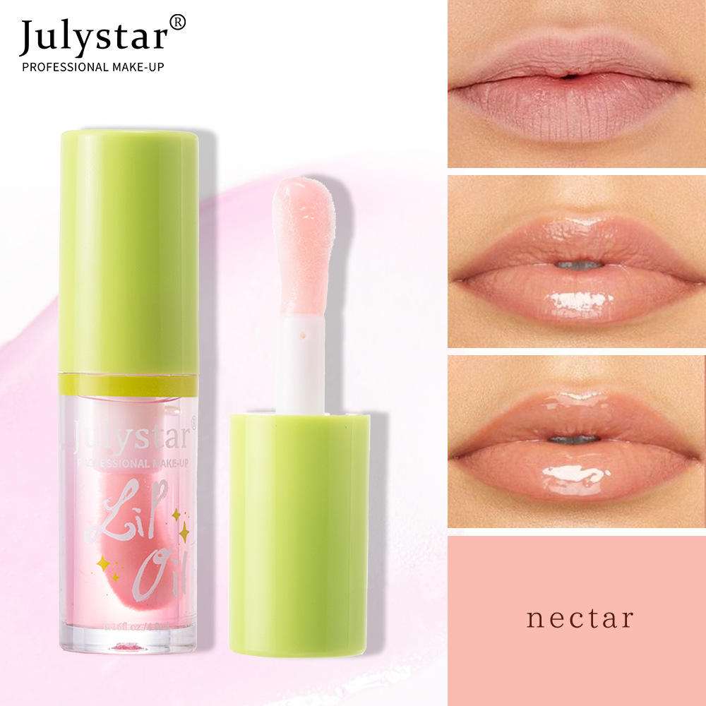 Julystar Hydrating Head Brush Lip Gloss Mirror Moisturizing Hami Melon Lip Oil 4-bottle Set Wholesale Makeup undefined