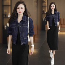 时尚套装裙女2025秋季新款时髦洋气牛仔短外套连衣裙气质两件套裙