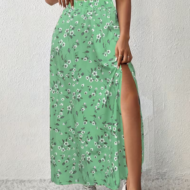 Independent Site Amazon European and American Cross-Border 2025 European and American 3D Printed Women's Skirt with Slit Design and Large Hem